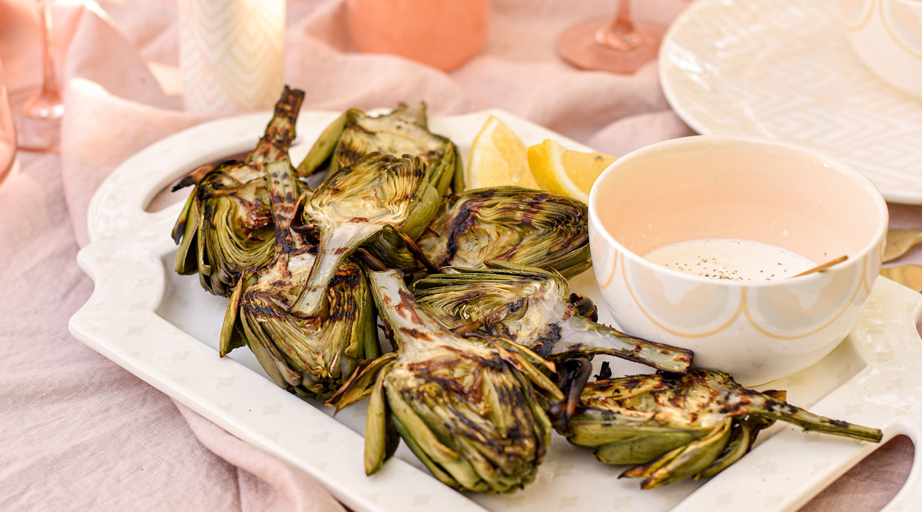 Grilled Seasoned Artichokes with Lemon Sauce Recipe