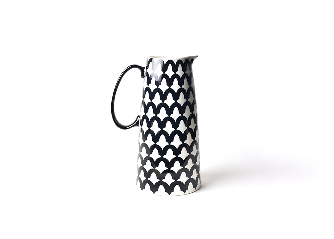 Front View of Black Arabesque Pedestal Pitcher