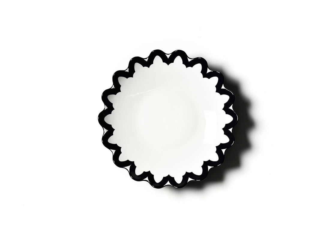 Overhead View of Black Arabesque Scallop 11 Pasta Bowl