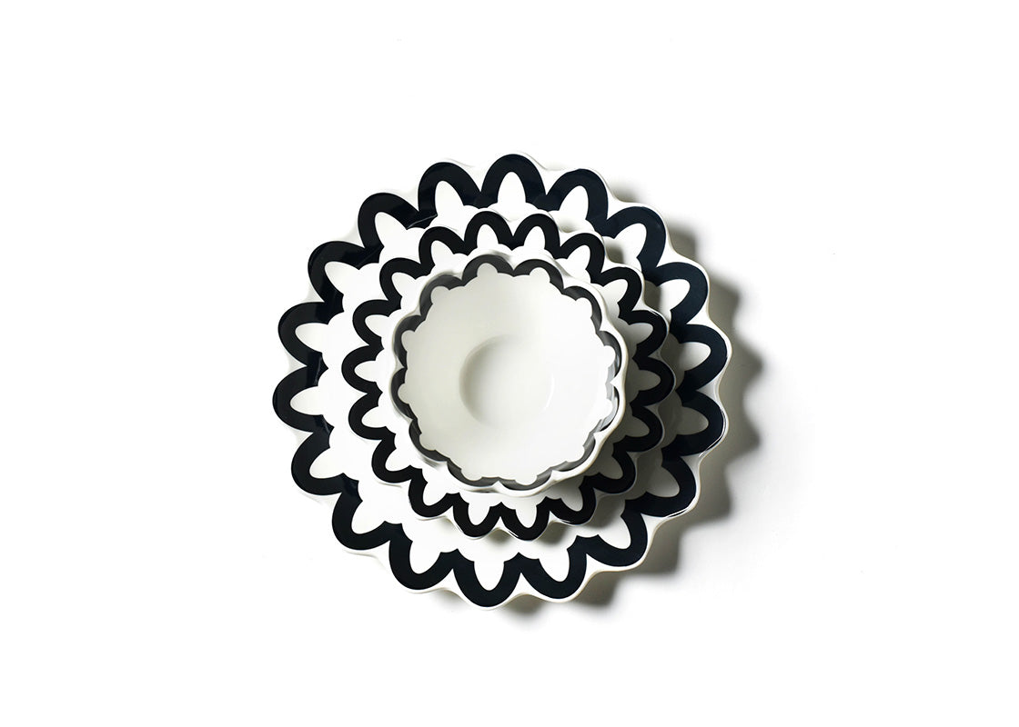 Overhead View of Coordinating Individual Place Setting from Black Arabesque Scallop Dinnerware 12 Piece Set