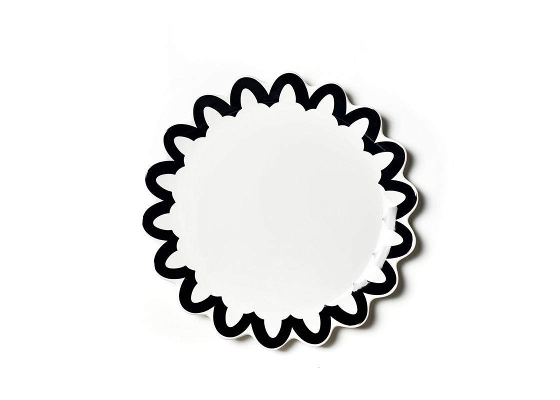 Overhead View of Handcrafted Black Arabesque Trim Scallop Edge Platter