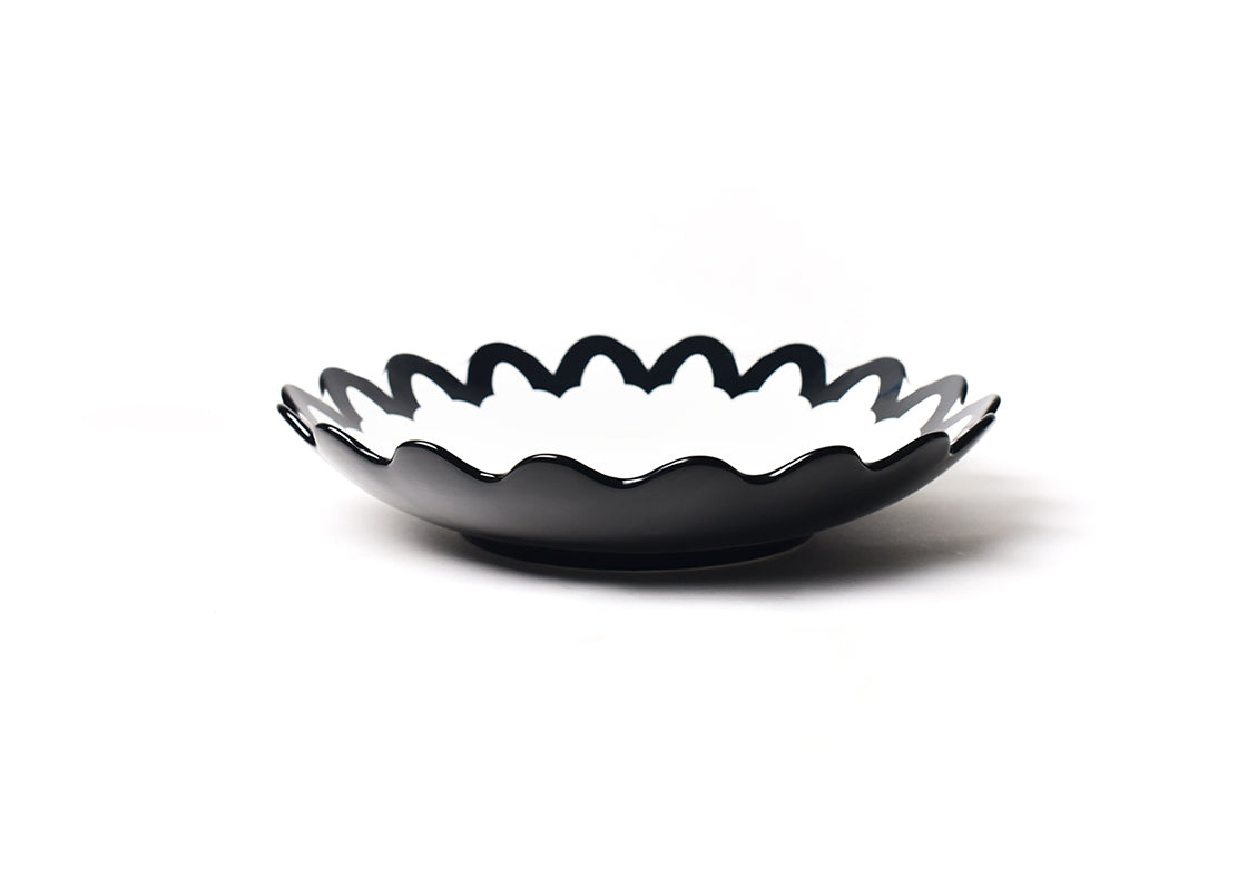 Front View of Black Arabesque Scallop 14 Pasta Bowl