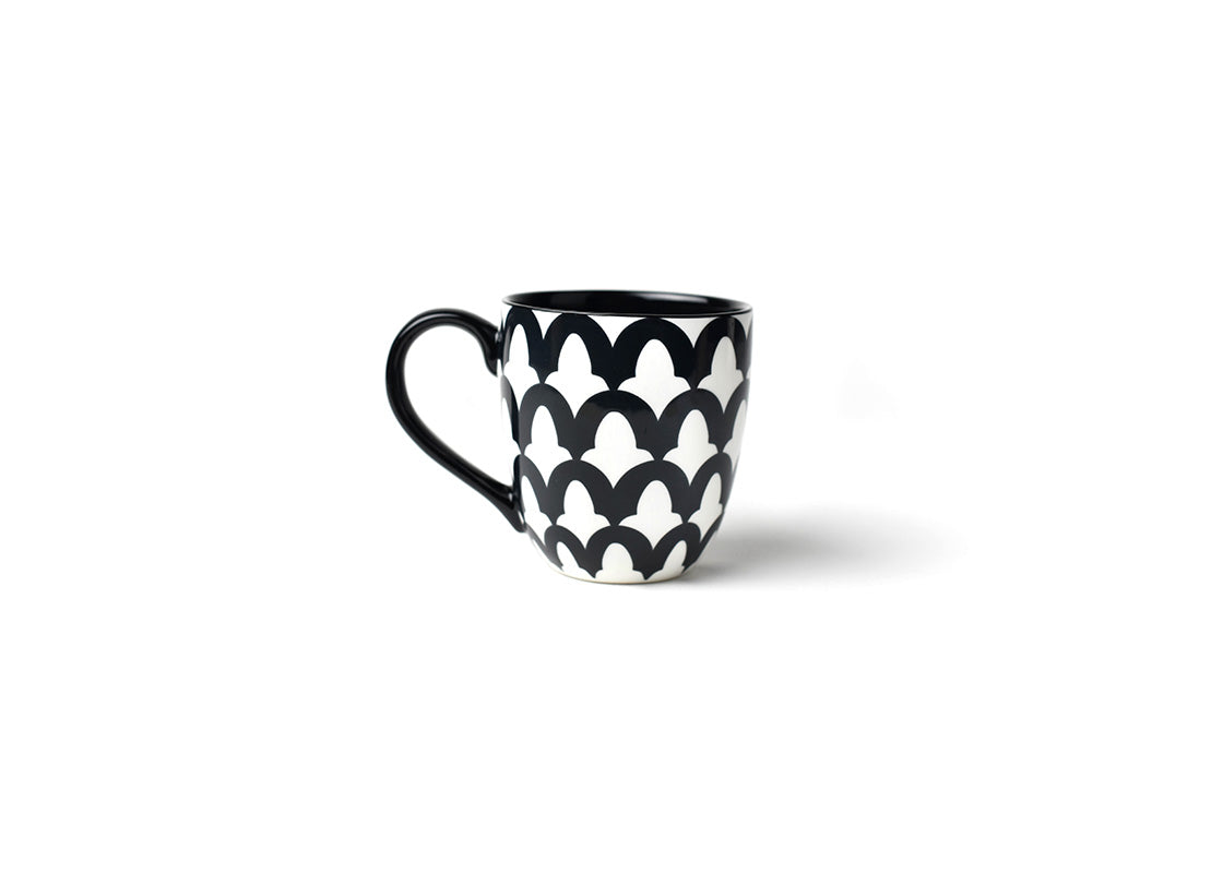 Front View of Black Arabesque Mug with Comfort Handle