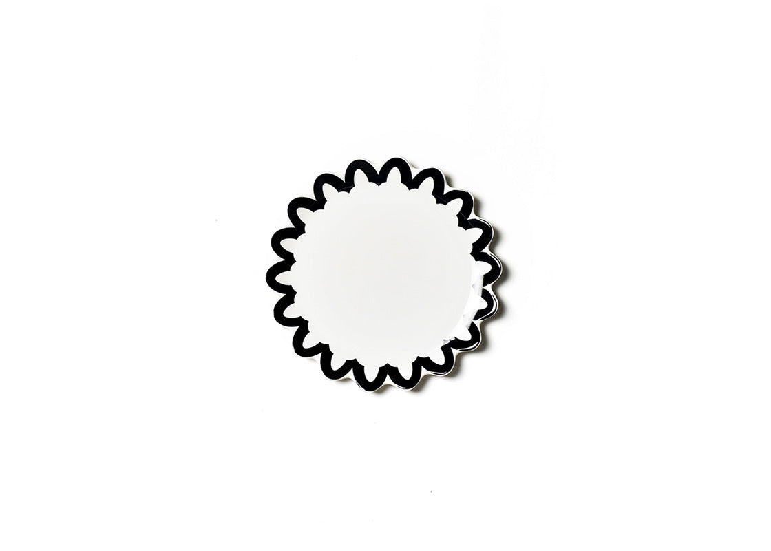 Overhead View of One Salad Plate in Black Arabesque Scallop 4 Piece Place Setting Showcasing Design Details