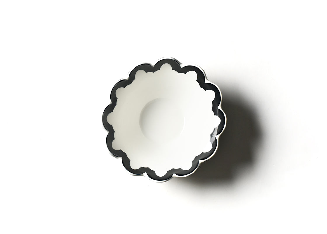 Interior view of Black Arabesque Scallop 9 Bowl Showcasing Design Details on Inside