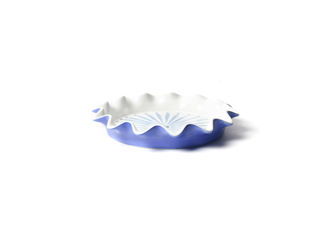 Front View of Iris Blue Burst 8 Ruffle Pie Dish