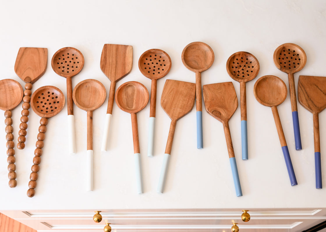 Wooden Slotted Spoon with Knobbed Handle