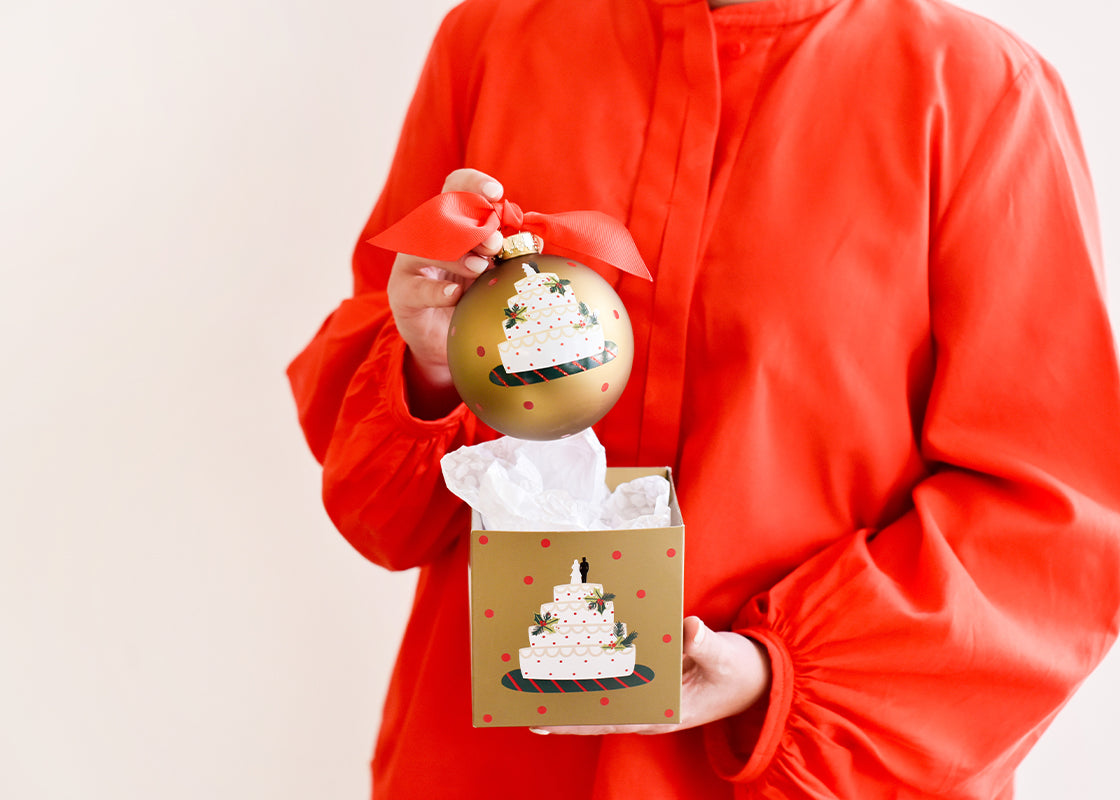 Our First Christmas as Mr. & Mrs. Wedding Cake Glass Ornament