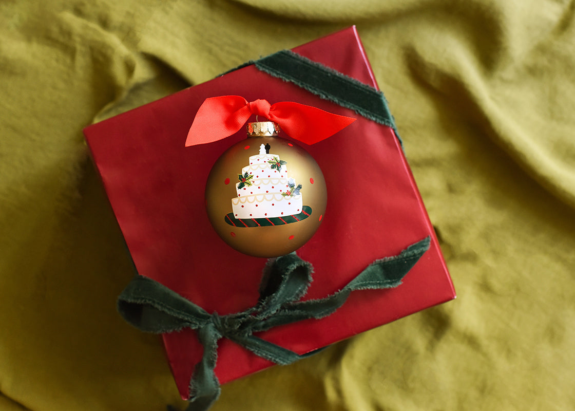 Our First Christmas as Mr. & Mrs. Wedding Cake Glass Ornament