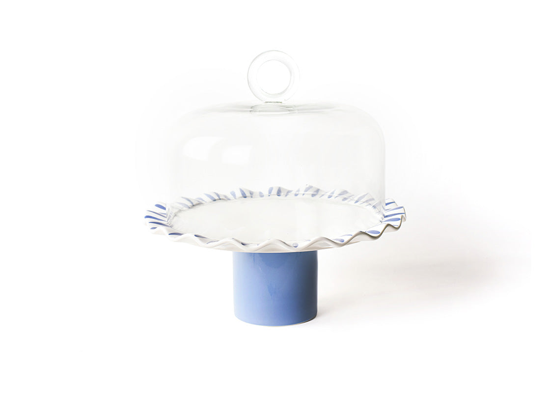 Iris Blue Drop Large Ruffle Cake Stand with Glass Dome