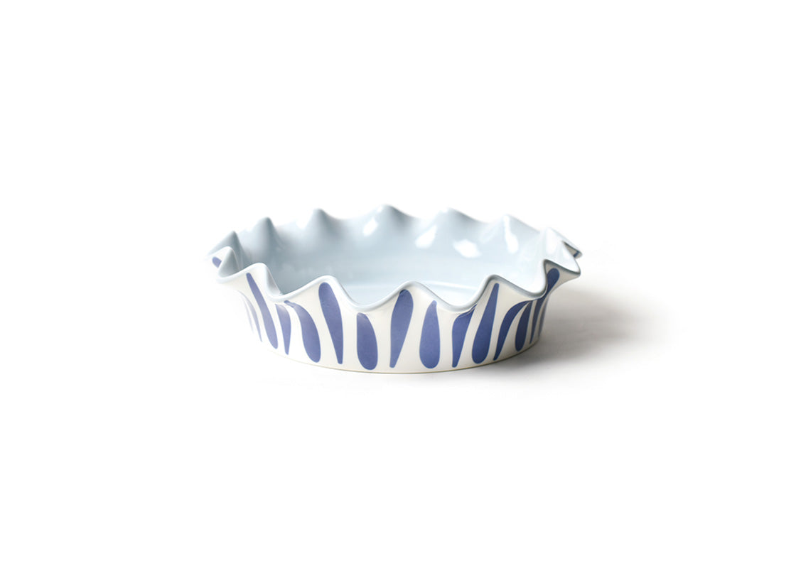 Front View of Iris Blue Drop 9 Ruffle Pie Dish