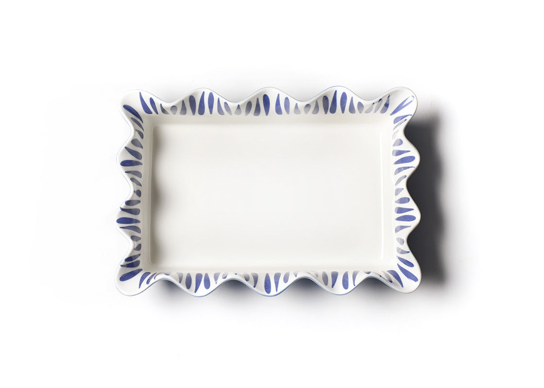Interior view of Iris Blue Drop 13 Casserole Showcasing Hand-Painted Colored Inside
