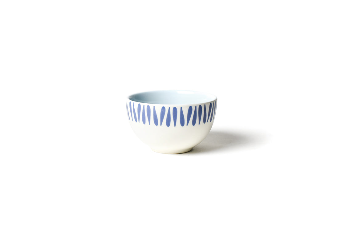 Front View of Iris Blue Drop Small Bowl Showcasing Design Details on Outside and Subtle Colored Interior