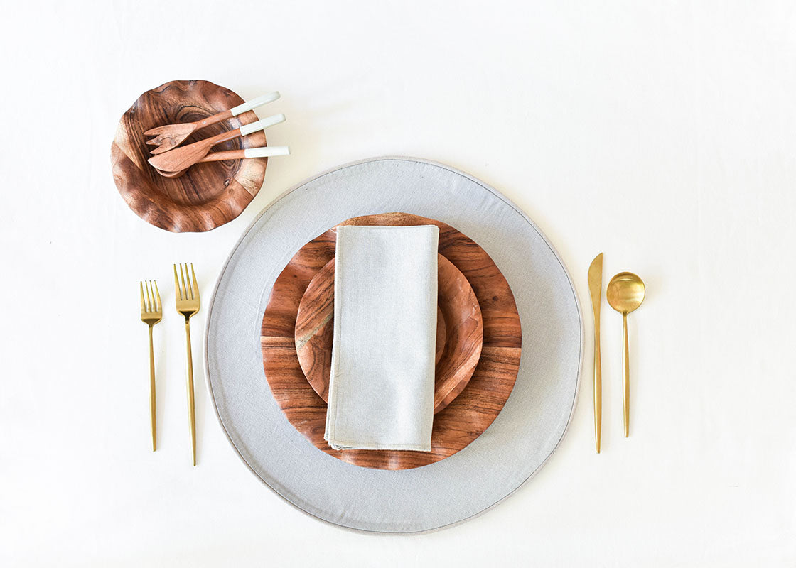 Overhead View of Individual Place Setting from Fundamental Collection Including Stellar Cloth Napkin
