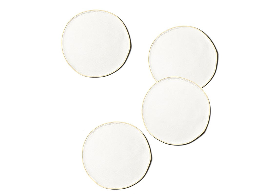 Overhead View of Ecru Color Block Round Placemat Set of 4 Showing all Pieces in Set