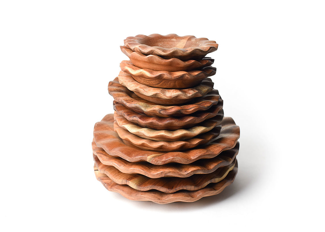 Front View of Neatly Stacked Fundamentals Dinnerware 12 Piece Set Showing all Pieces in Set