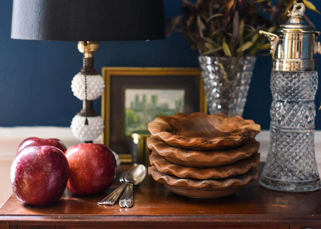 Front View of Multi-Functional Fundamental Wood Ruffle Small Bowl Set of 4