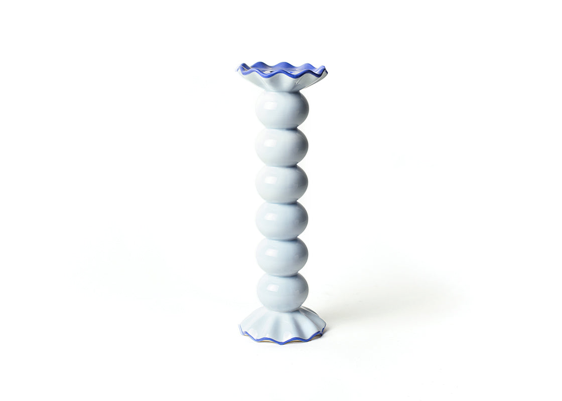 Front View of Smoke Large Ruffle Knobbed Candle Holder Showcasing Unique Sculpting