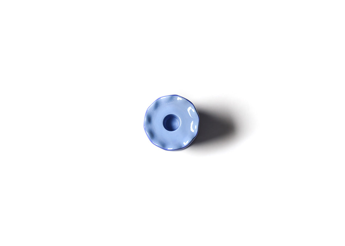 Overhead View of Iris Blue Small Ruffle Knob Candle Holder Showcasing Hand-Painted Colored Top