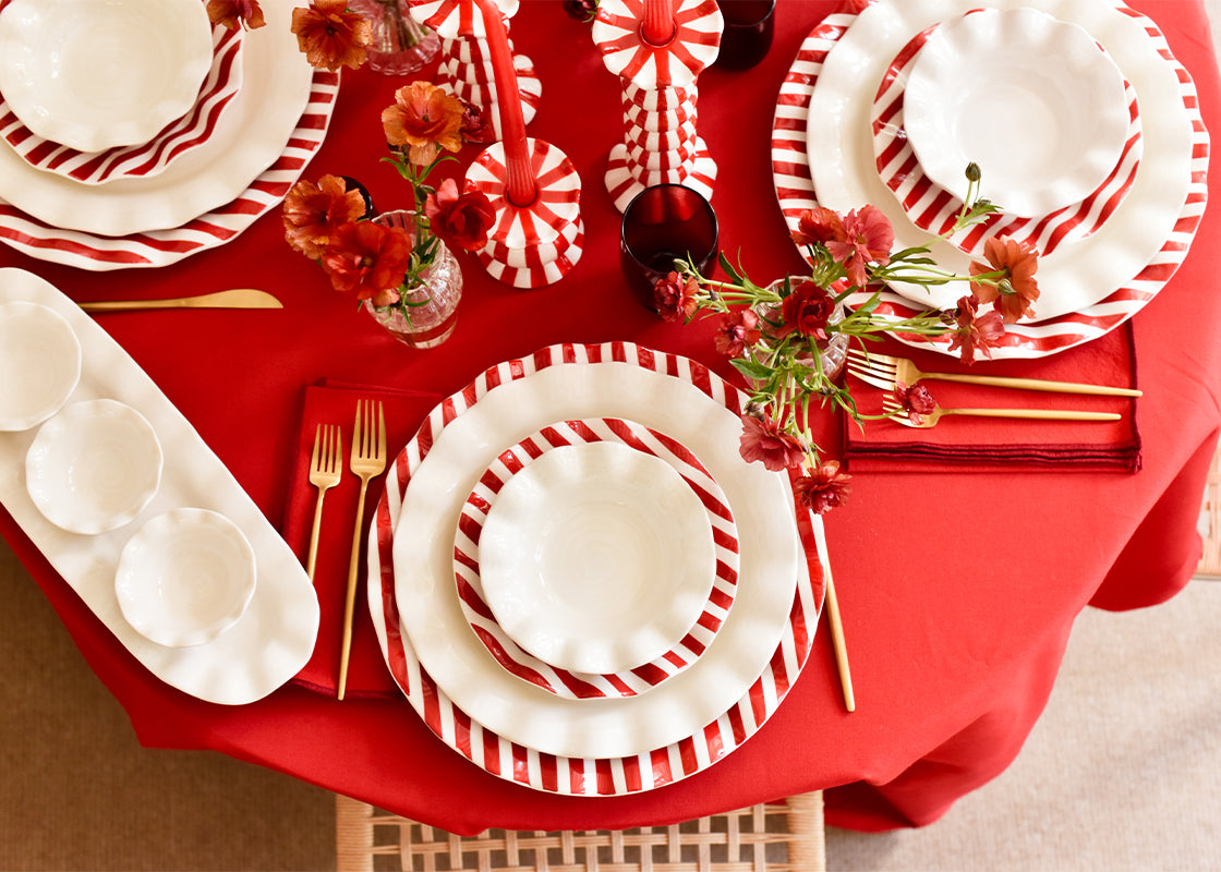 Red Stripe Ruffle Salad Plate Set of 4