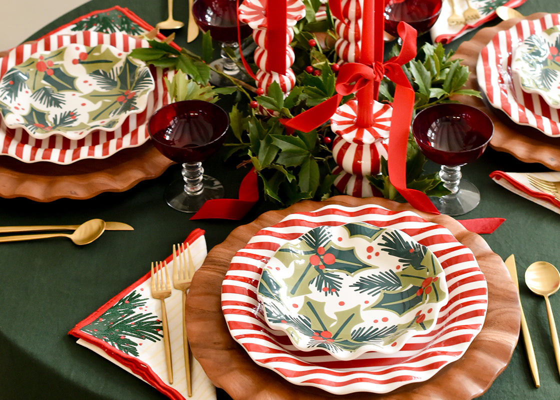 Red Stripe Drop Ruffle Dinner Plate