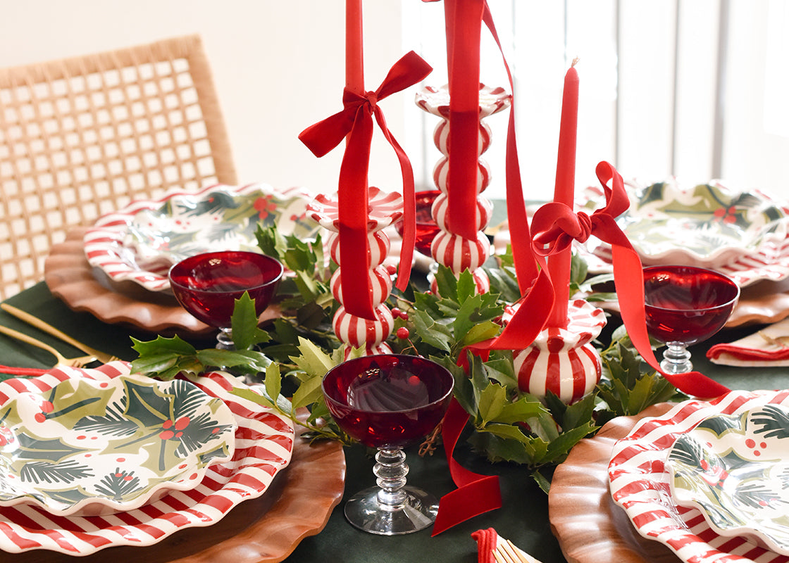 Red Stripe Drop Ruffle Dinner Plate