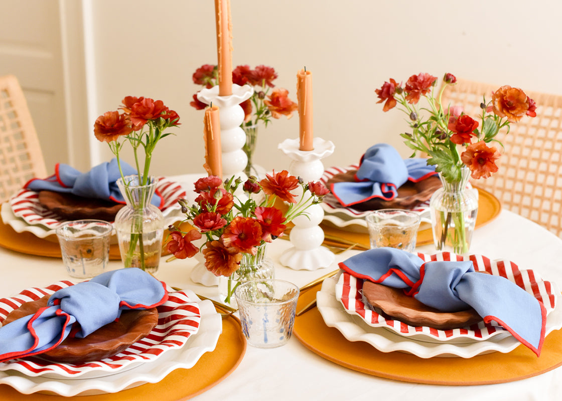 Red Stripe Drop Ruffle Dinner Plate