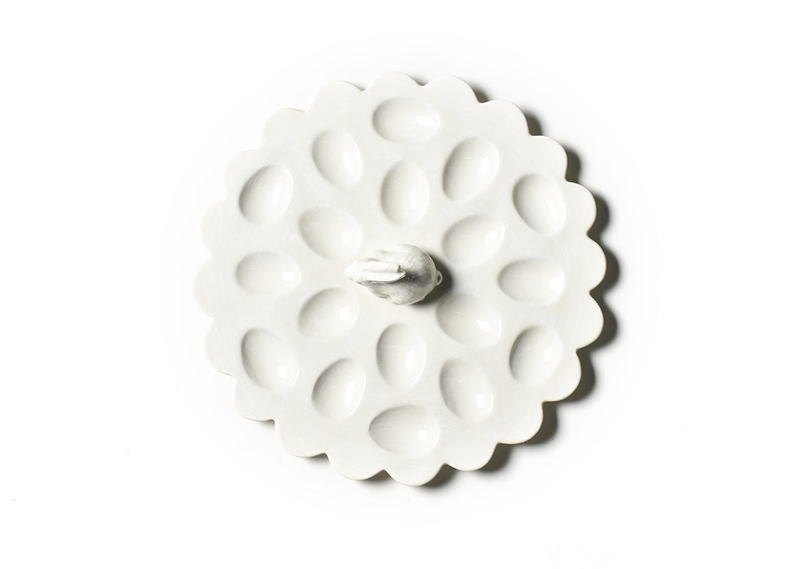 Overhead View of White Shaped Rabbit Egg Tray Showcasing Cupped Egg Holders