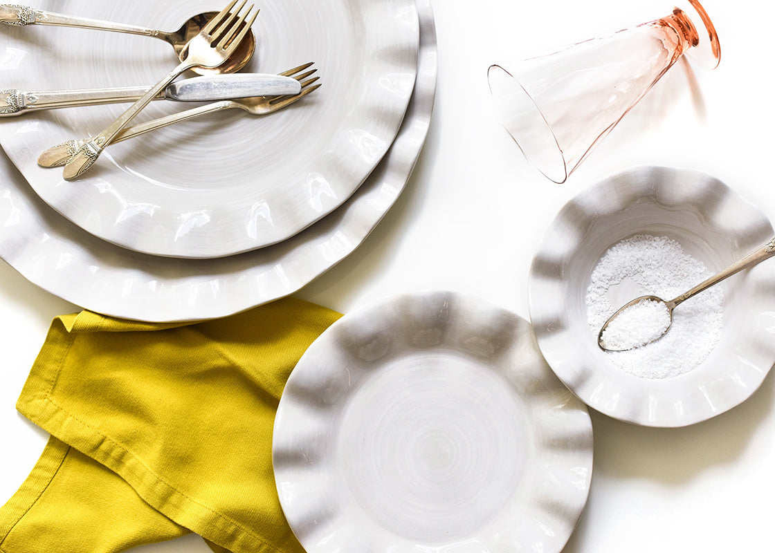 Cropped Close up of Signature White Ruffle 4 Piece Place Setting