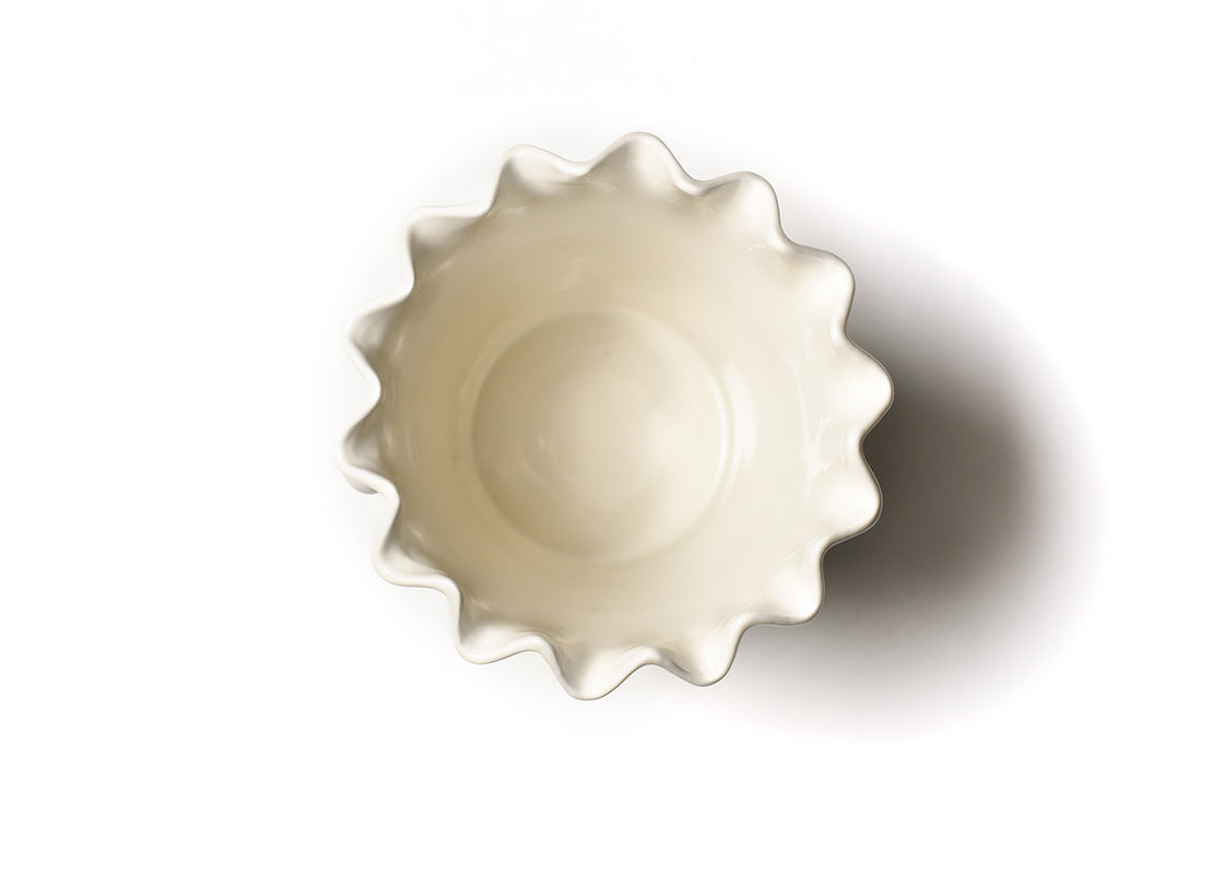 Interior view of Signature White Ruffle Ice Bucket Showing Hand-Painted Coloring Inside