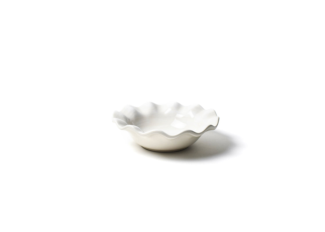 Front View of Signature White Ruffle Flare Small Bowl Showcasing Organic Ruffles Detail and Subtle Brushstrokes
