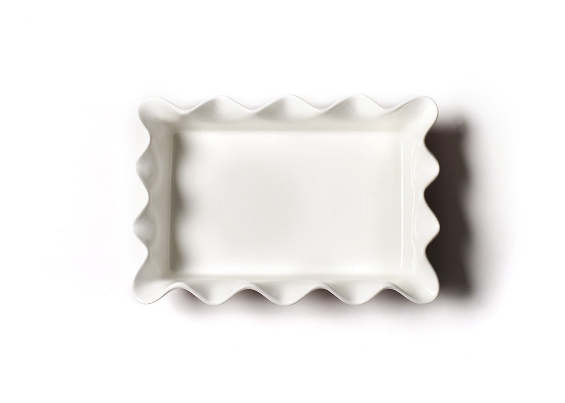Overhead View of Red Stripe 13in Ruffle Casserole