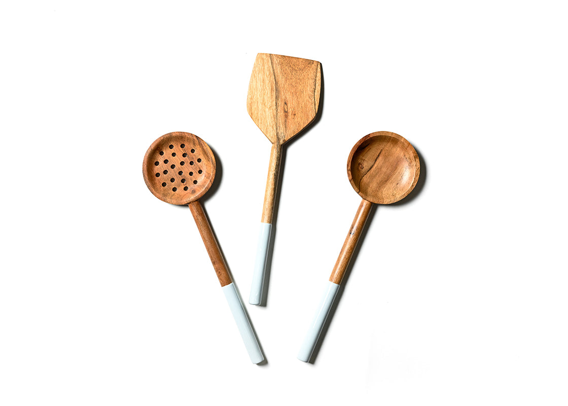Wooden Utensils with Smoke Enamel Handle 3 Piece Set