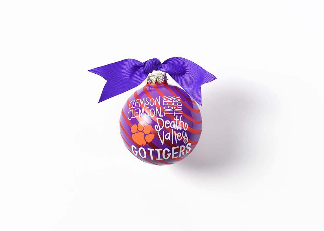 Front View of Clemson Word Collage Glass Ornament