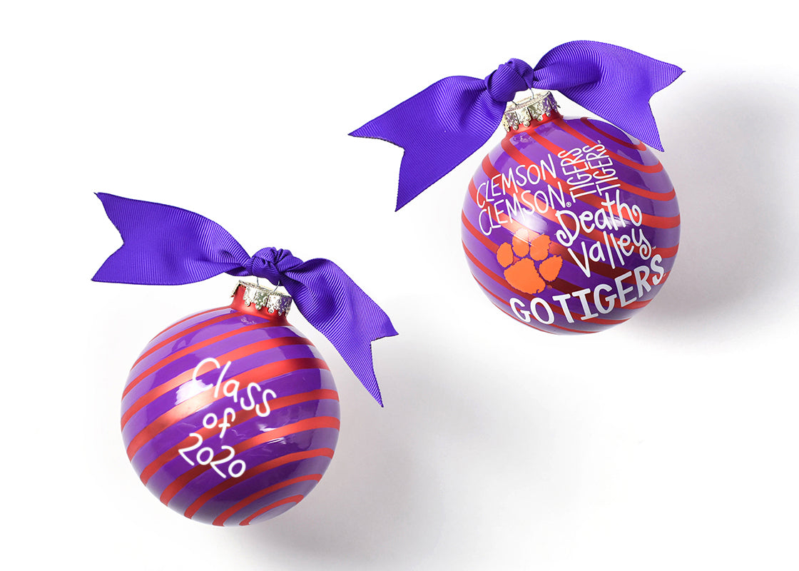 Front and Back View of Personalized Class of 2020 for Graduation Clemson Word Collage Glass Ornament Personalized