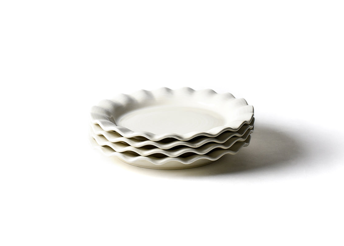 Front View of Neatly Stacked Signature White Ruffle Dinner Plate Set of 4