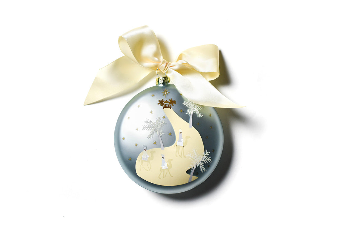 Front View of Birth of Christ - Luke 2:11 Glass Ornament Showing Design Details