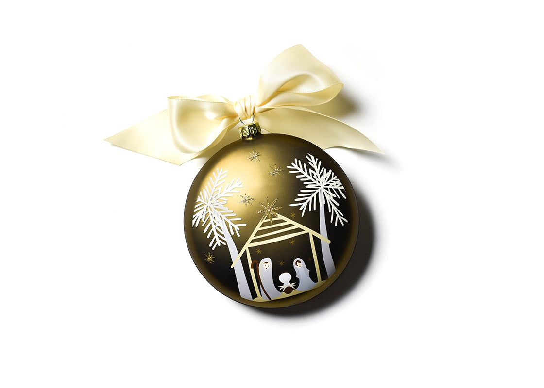 Front View of Birth of Christ - Luke 2:14 Glass Ornament
