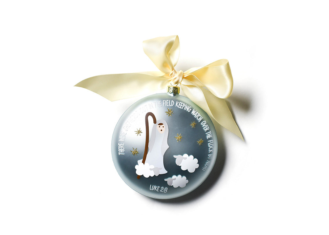 Back View of Birth of Christ - Luke 2:8 Glass Ornament Showing Design Details
