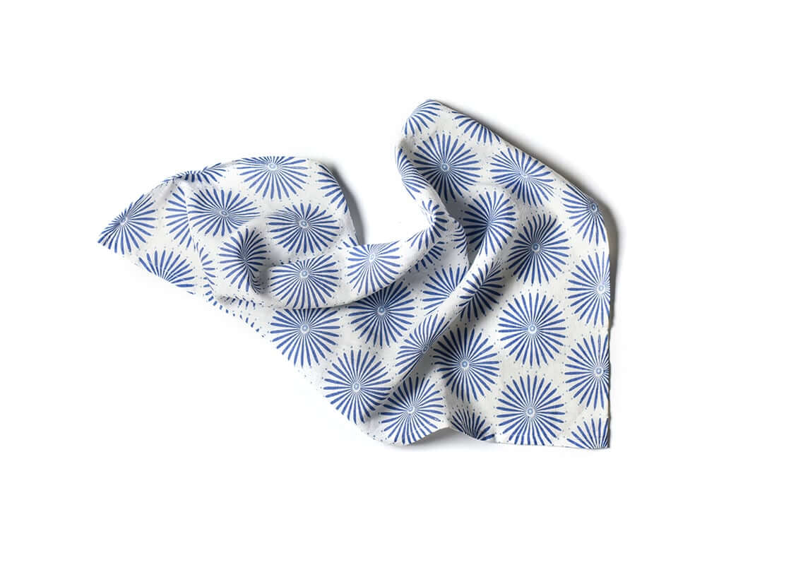 Overhead View of Crumpled Iris Blue Burst Large Hand Towel Showcasing Texture and Personality