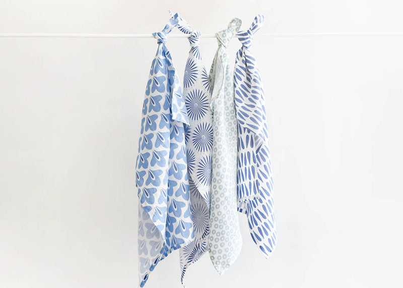 Kitchen Towels by Coton Colors Including Iris Blue Burst Design