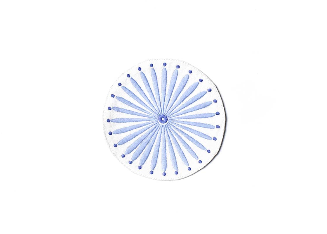 Overhead View of One Cocktail Napkin in Iris Blue Burst Round Cocktail Napkin Showing Overall Design