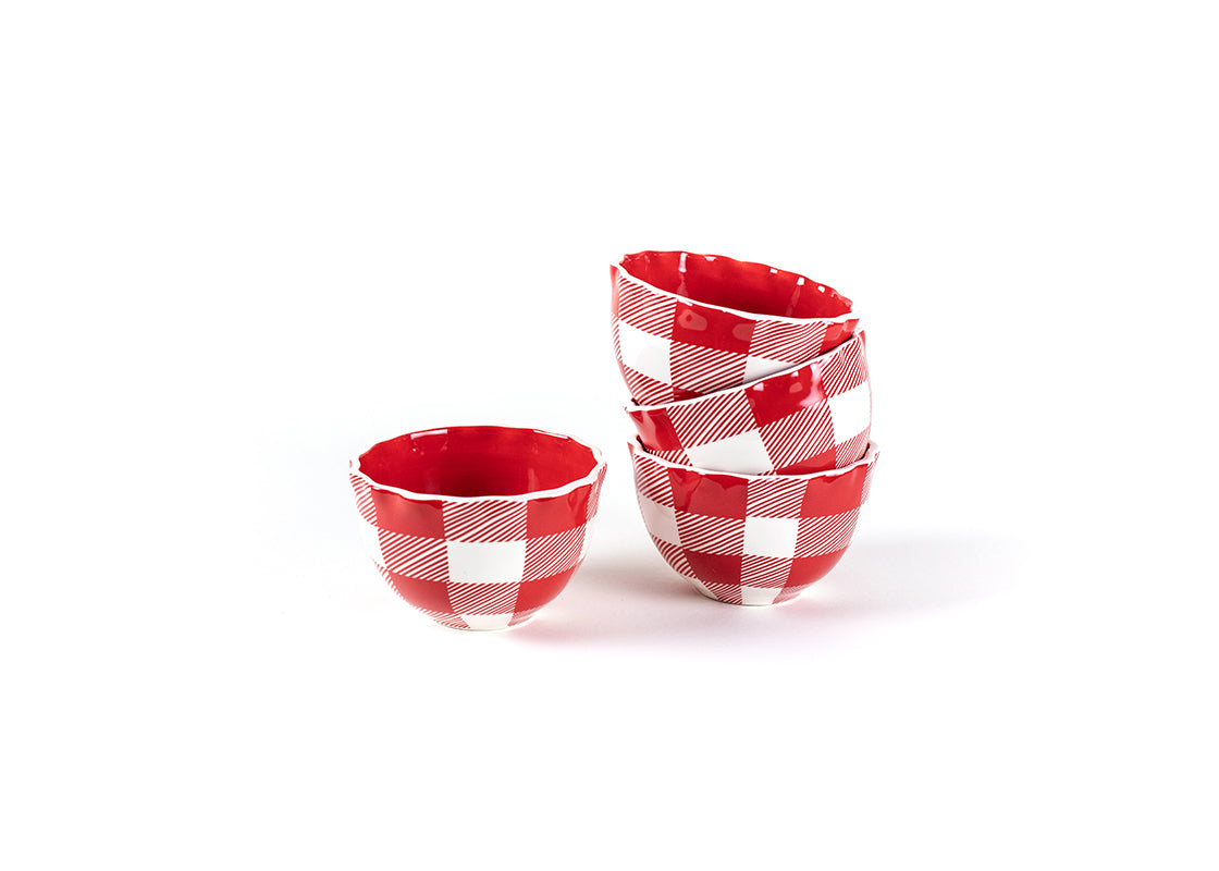 Front View of Stacked Buffalo Ruffle Small Bowl Set of 4 Showing all Pieces in Set