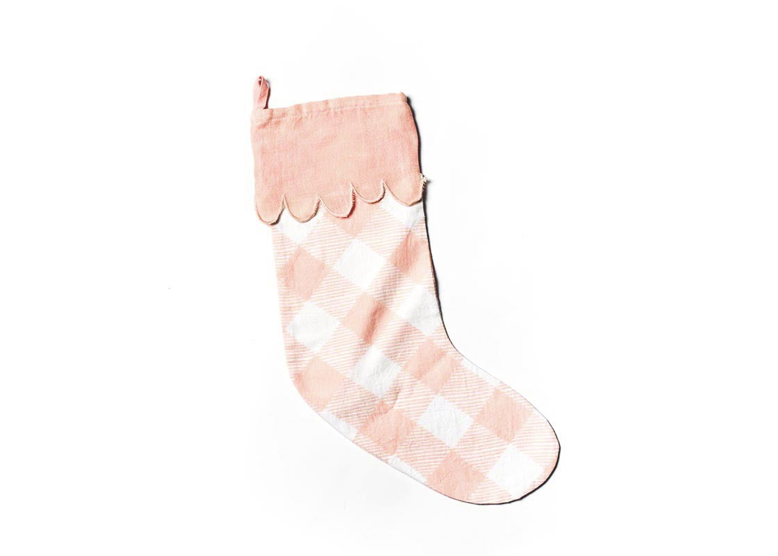 Overhead View of Blush Buffalo Stocking with Trim