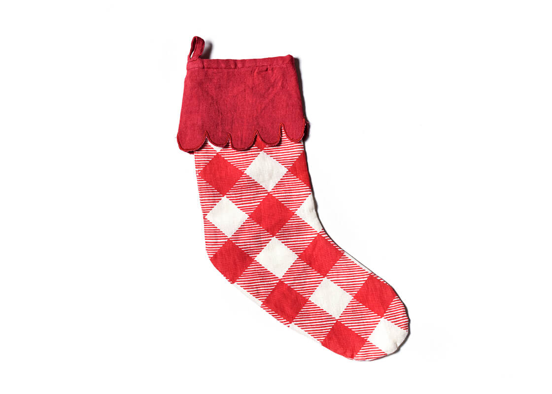 Overhead View of Red Buffalo Stocking with Trim