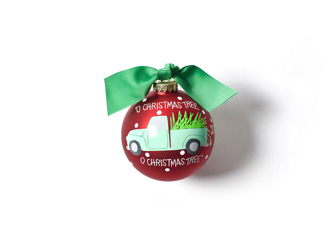 Front View of O Christmas Tree Farm Glass Ornament
