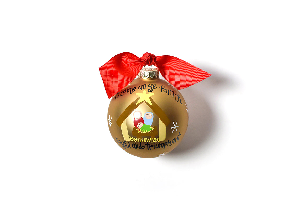 Front View of O Come All Ye Faithful Glass Ornament
