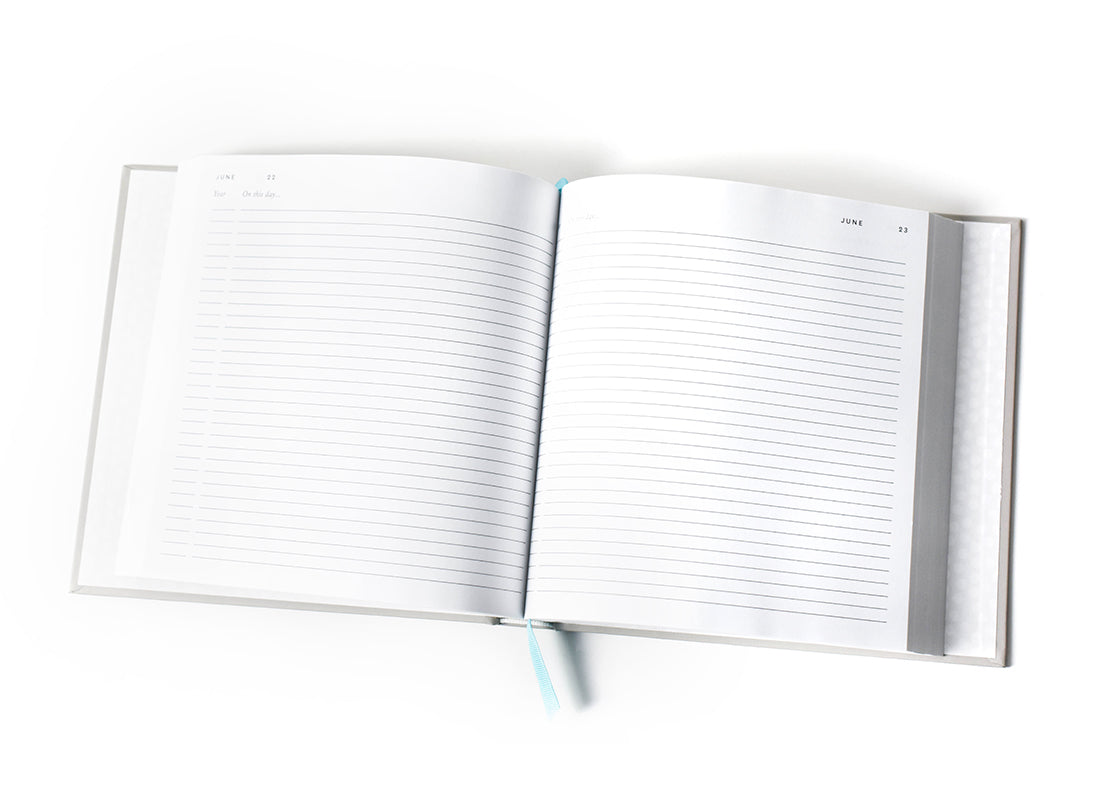 Overhead View of Fully Opened Celebrate Every Day Book Showcasing Lined Pages