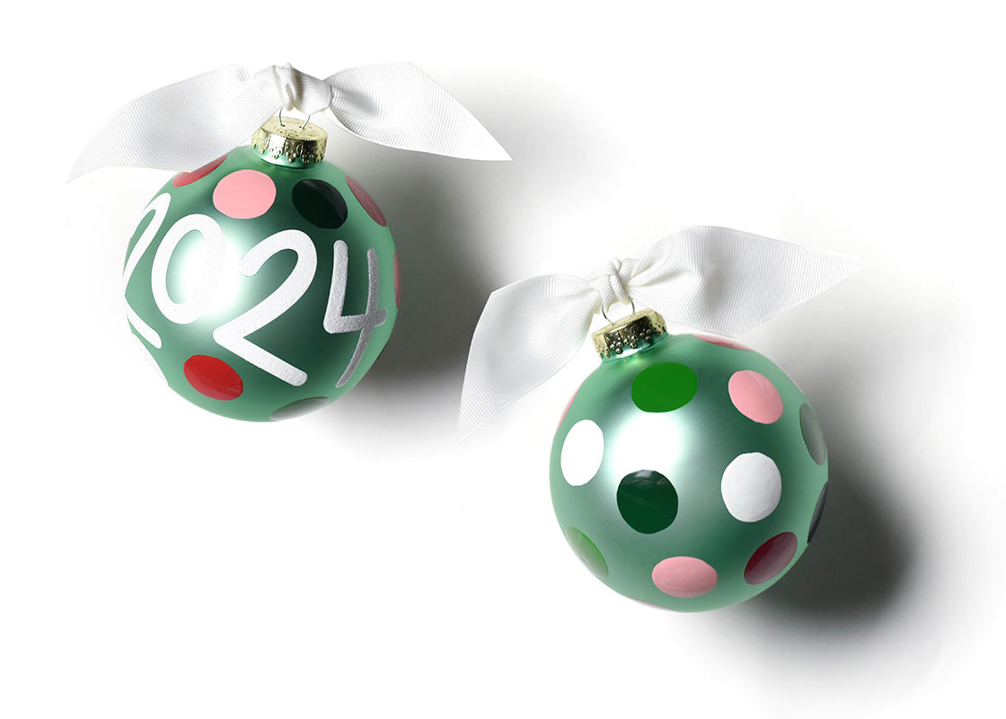 Front and Back View of 2024 Glass Ornament Placed Side by Side