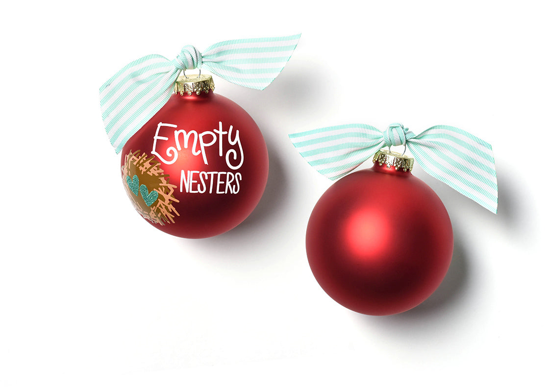 Front and Back View of Empty Nesters Glass Ornament Placed Side by Side